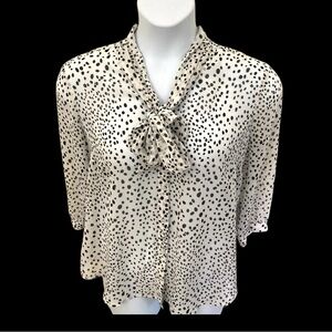 Liz Claiborne | Petite White and Black Tie Front Blouse  3/4” Sleeve PXL